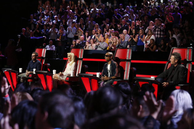 Adam Levine, Gwen Stefani, Pharrell Williams and Blake Shelton on "The Voice"