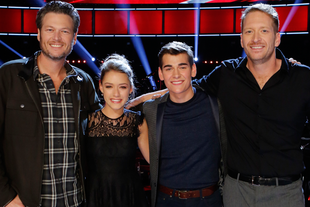 (L-R) Blake Shelton, Emily Ann Roberts, Zach Seabaugh and Barrett Baber