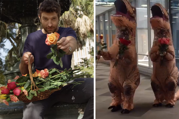 Brett Eldredge and 2 T-Rexes