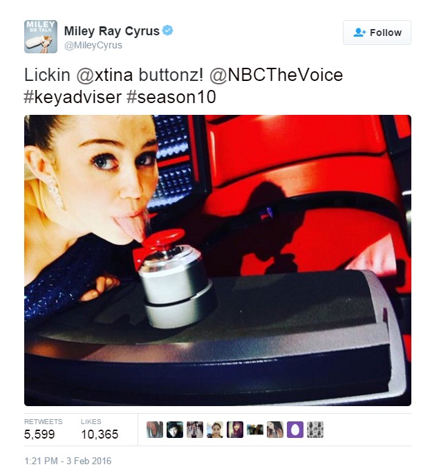 Miley Cyrus Sticking Out Tongue On Voice