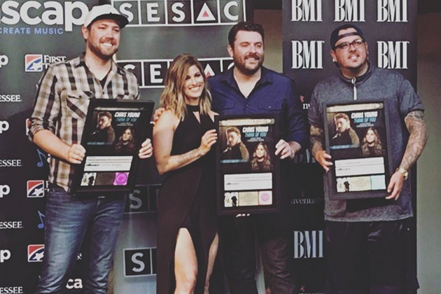 (L-R) Corey Crowder, Cassadee Pope, Chris Young and Josh Hoge