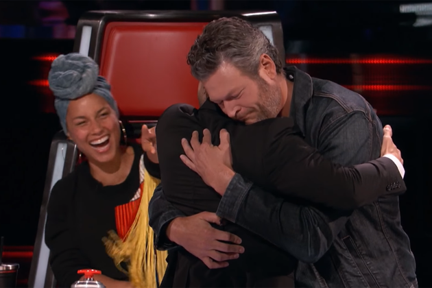 Adam Levine hugging Blake Shelton on 'The Voice'