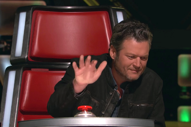 Blake Shelton hitting his button on 'The Voice'