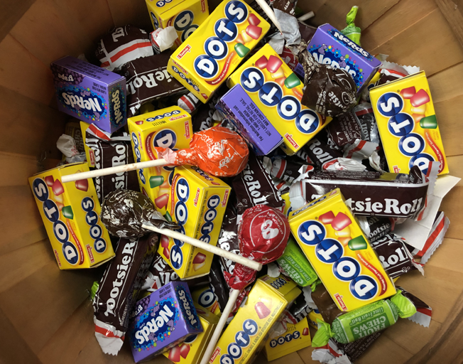 Assorted candies in a basket