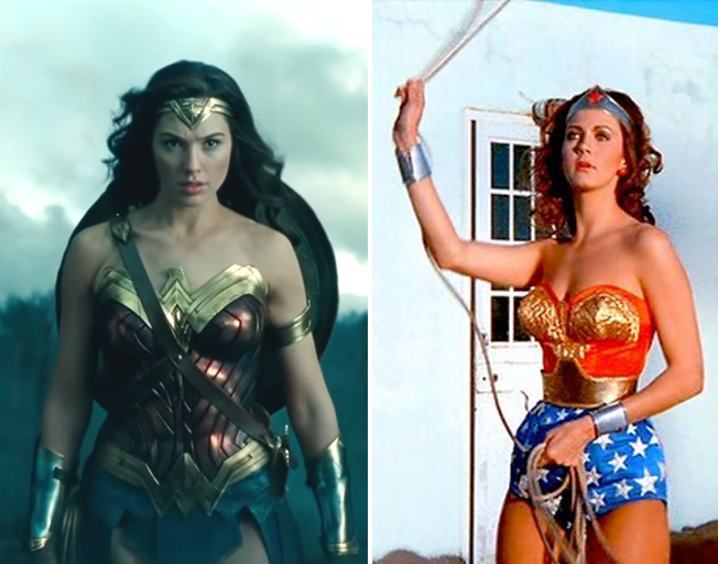 (L-R) Gal Gadot and Lynda Carter as Wonder Woman