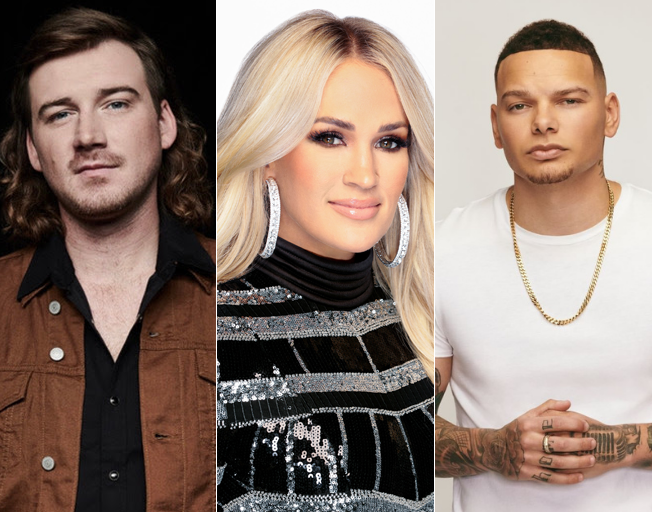 (L-R) Morgan Wallen, Carrie Underwood, Kane Brown