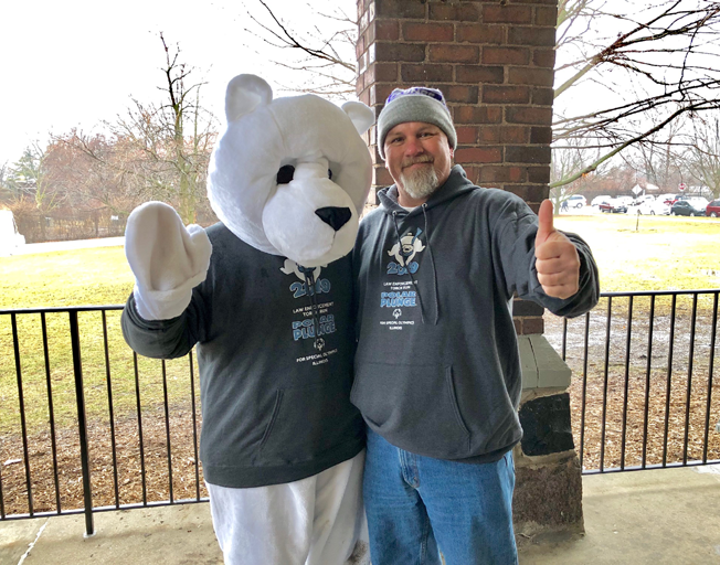 Special Olympics Illinois Polar Plunge Mascot "Shivers" and Buck Stevens