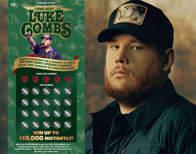 Wisconsin Lottery Luke Combs Scratch-Off Ticket and Luke Combs