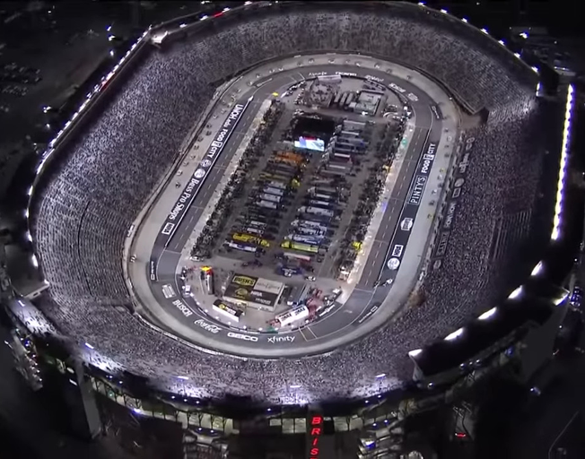 Aerial sot of Bristol Motor Speedway at Night during NASCAR race 09-18-21