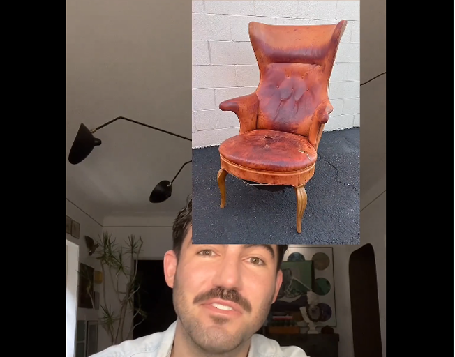 Justin Miller and the chair he bought for $50
