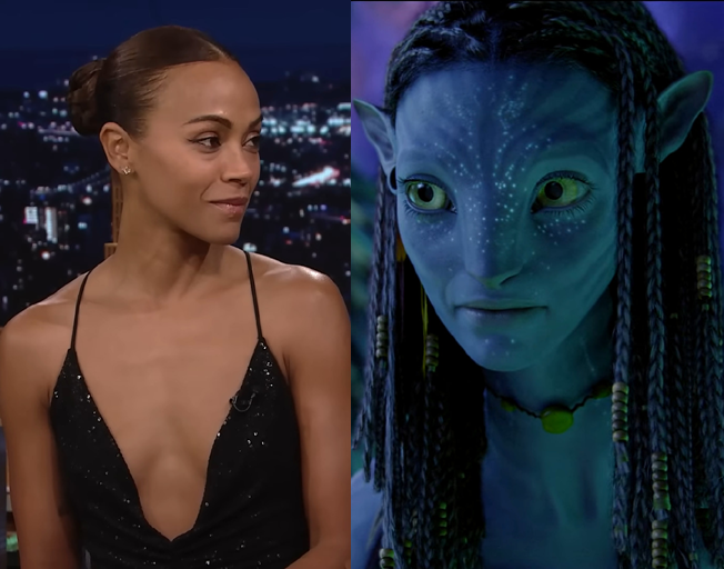 Zoe Saldaña (L) and her Avatar character "Neytiri" (R)