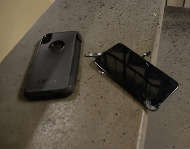 An iPhone that has been dropped on the stairs