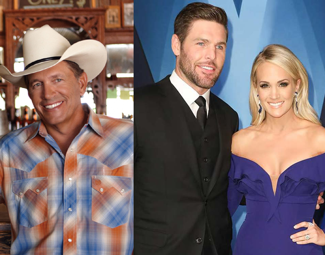 (L-R) George Strait, Mike Fisher, Carrie Underwood