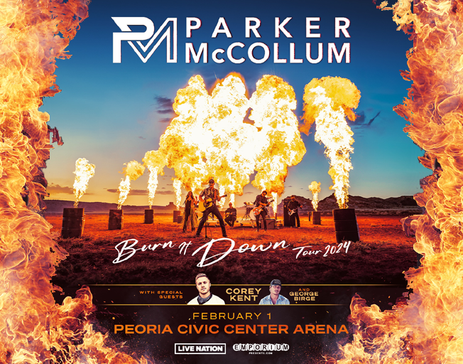 Parker McCollum is bringing his “Burn It Down Tour” with special guests Corey Kent and George Birge to the Peoria Civic Center Thursday, February 1, 2024. Tickets go on sale Friday, October 27th at 10am.