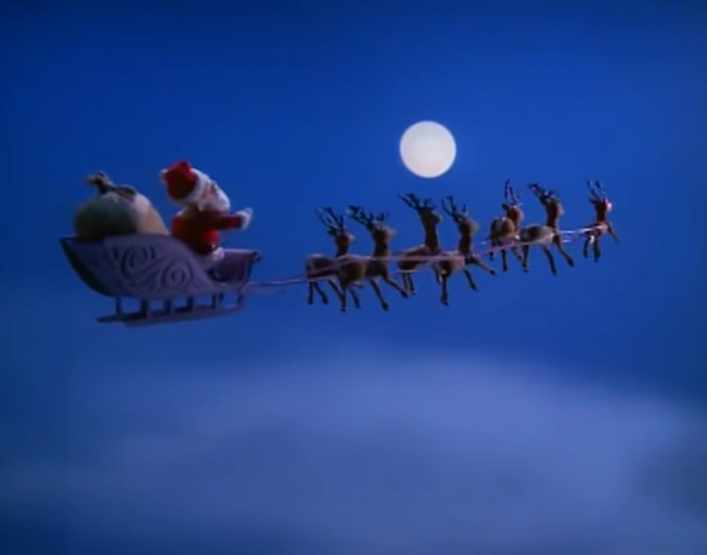 Santa in his sleigh in 'Rudolph the Red-Nosed Reindeer' movie
