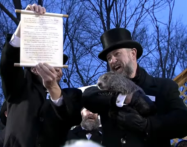 Punxsutawney Phil and his handlers 02-02-24